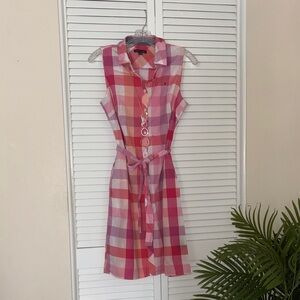 Tommy Hilfiger Pink and Red Plaid Sleeveless Shirt Dress with pockets size 6